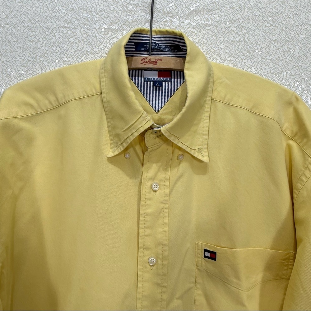 Tommy Hilfiger Yellow Button Down Shirt Men’s L Vintage Cotton Long Sleeve - Picture 6 of 9